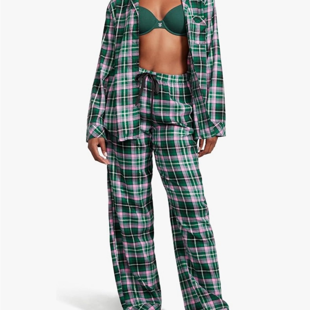 Victoria's Secret Green and Pink Plaid Pajama Set